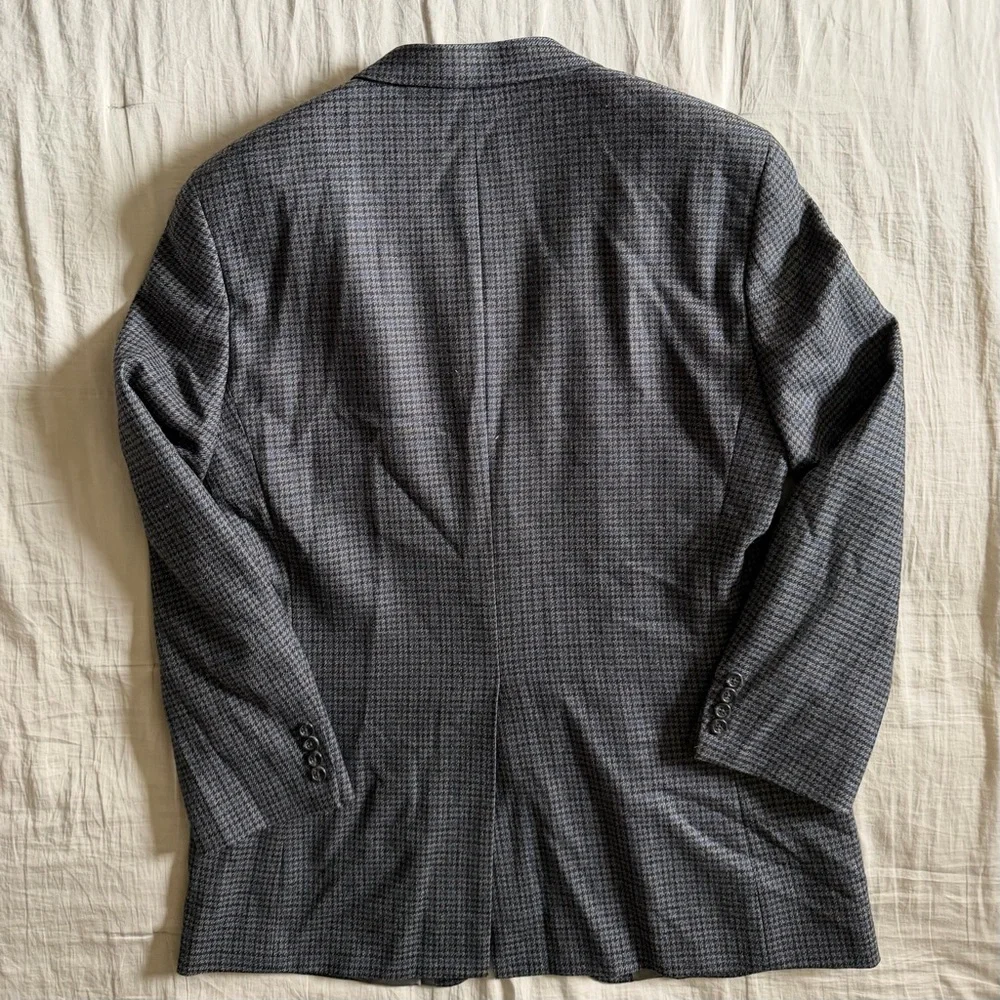 Chaps 100% Wool Blazer Jacket Men's Size 44‎ Gray Blue Herringbone